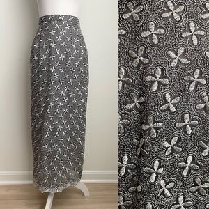 Lily & Taylor Embroidered Silver Metallic Long Pencil Skirt